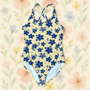 PacSun Kids XL Swimsuit Yellow Blue Floral Crossback